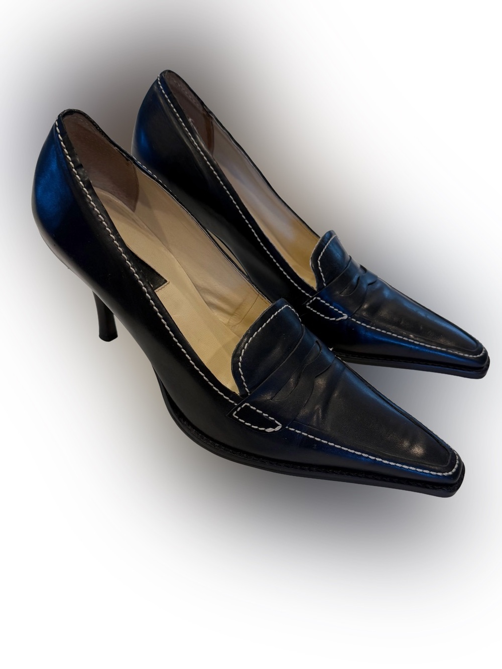 Steven By Steve Madden VTG High Heel Pointed Toe Penny Loafers Black Sz 8 EUC